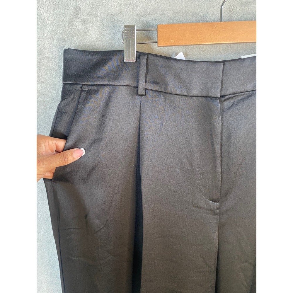 LOFT The Peyton Trouser Womens 12 Black Satin Wide Leg High Rise Quiet Luxury - Picture 3 of 8
